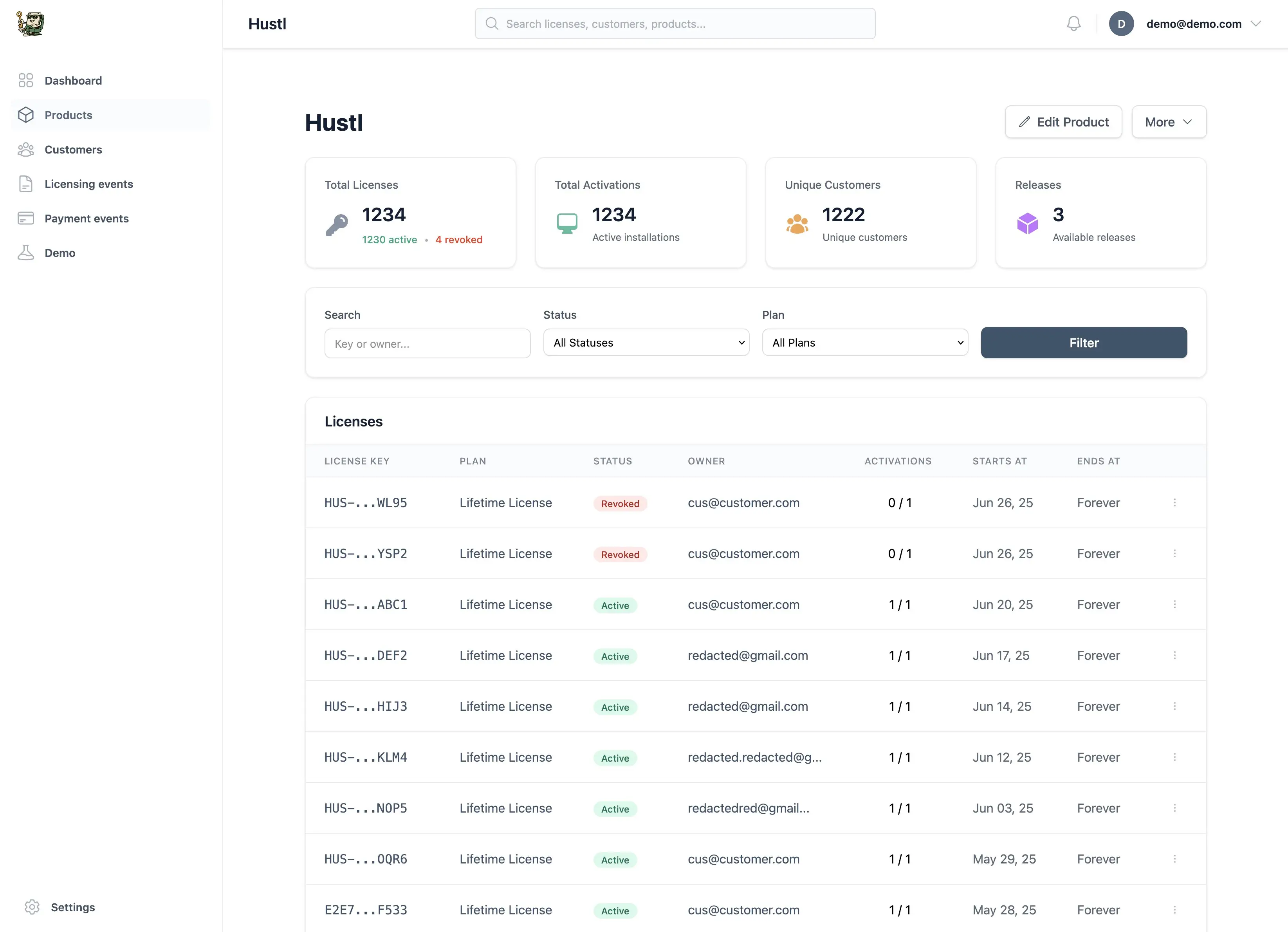 LicenseSeat Dashboard Demo
